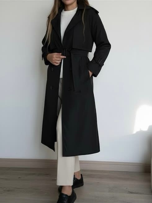 بارانی مشکی بلند chic کد_334 — تصویر ۲