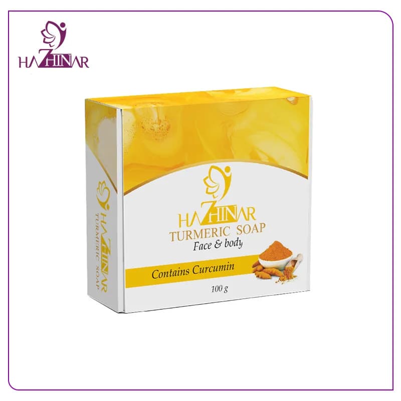 صابون زردچوبه برند هاژینار (لایه بردار و روشن کننده) مناسب پوست مختلط و چرب — تصویر ۵