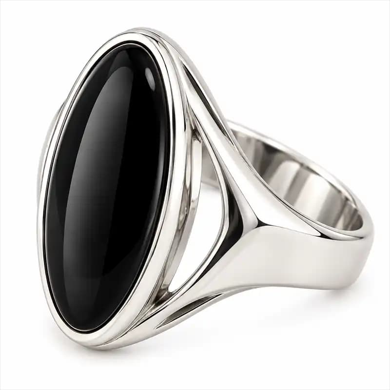 انگشتر مردانه نگین مشکی طرح بیضی-زیورینو
