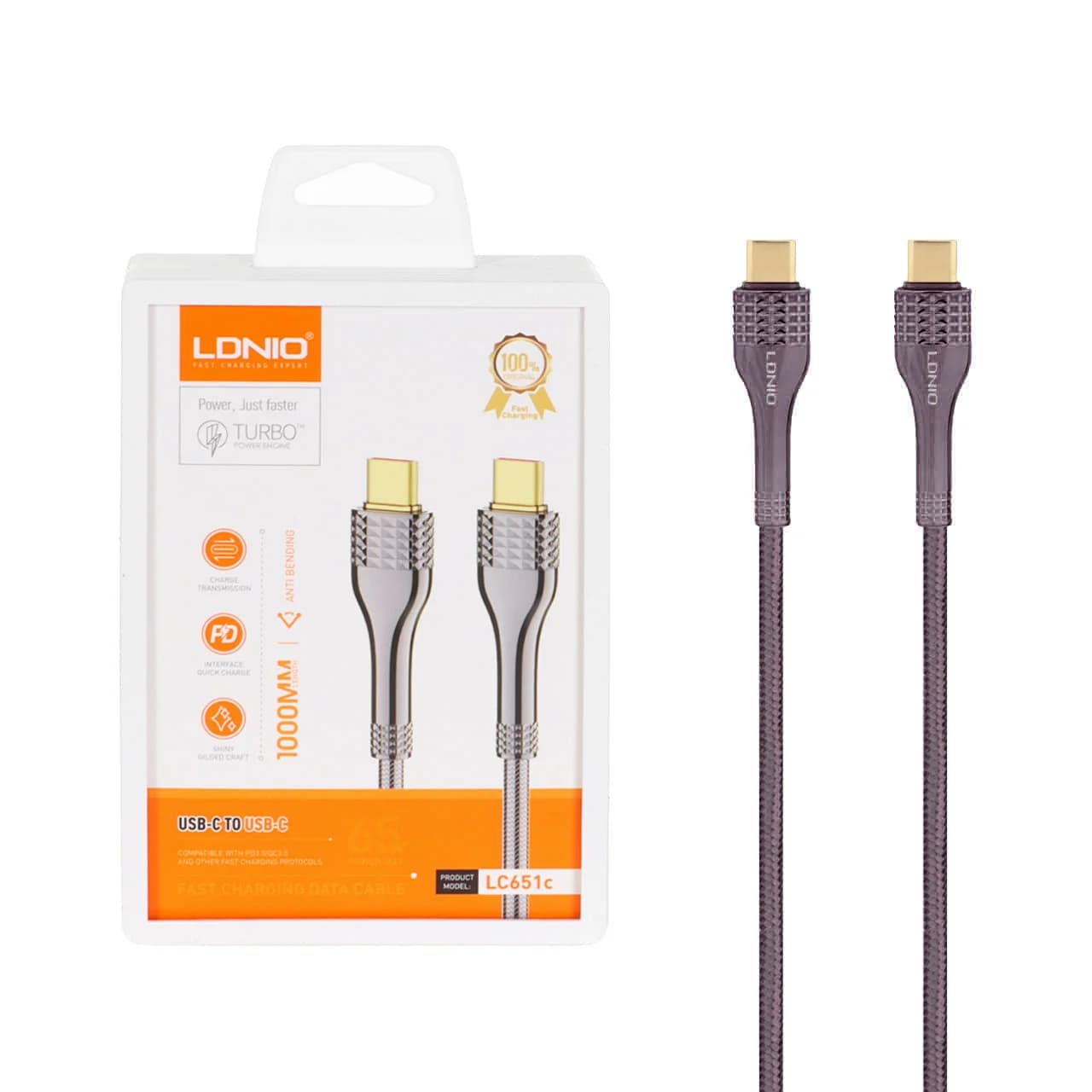 کابل شارژ فست LDNIO Type-C To Type-C مدل LC651c 65W – بنفش — تصویر ۳
