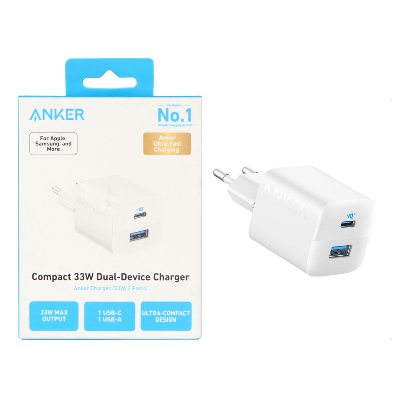 شارژر دیواری فست دو پورت Anker مدل Compact A2331G21 33W – سفید (گارانتی 18 ماهه شرکتی)