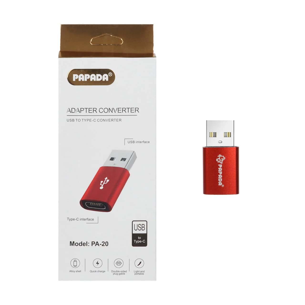 تبدیل Papada USB TO Type-C مدل PA-20 – قرمز — تصویر ۳