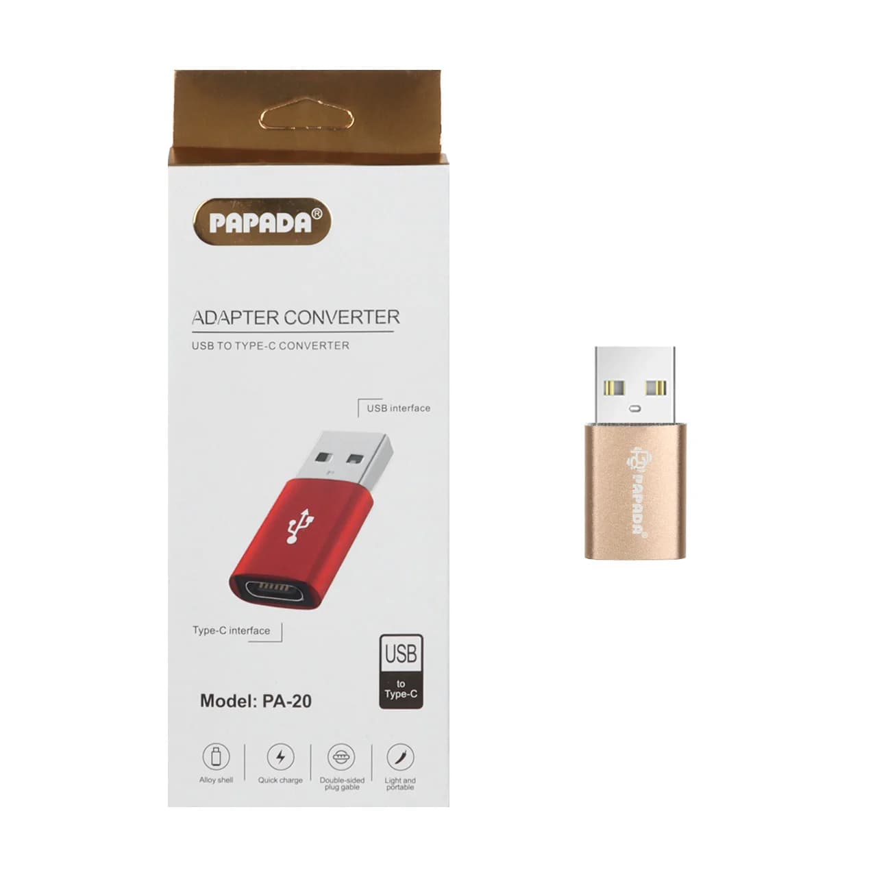تبدیل Papada USB TO Type-C مدل PA-20 – طلایی — تصویر ۳