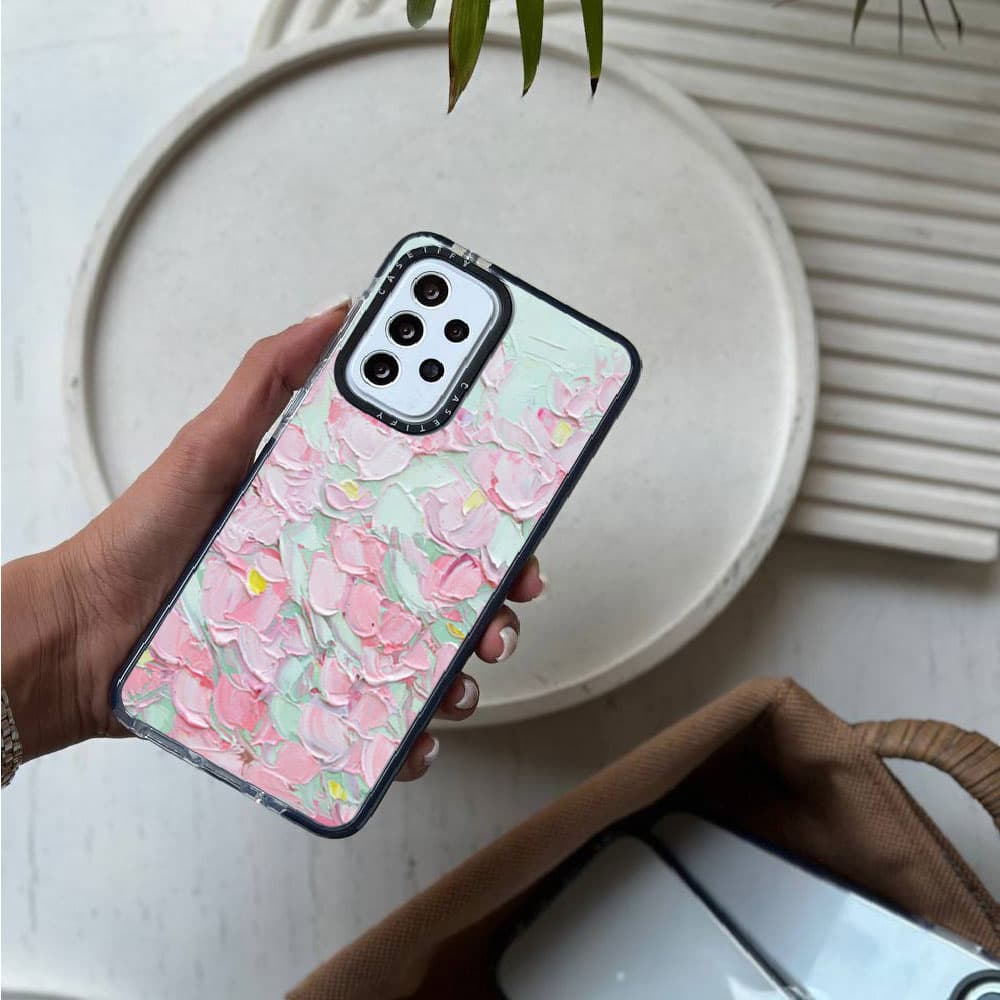 قاب شفاف چاپی سفارشی (کد 0154) مدل گل لاله صورتی رنگ روغن مناسب برای گوشی موبایل سامسونگ Galaxy A06 / A10S / A12 / A13 / A14 / A15 / A16 / A20 / A21S / A22 4G / A22 5G / A23 / A24 / A30 / A30S / A31 /