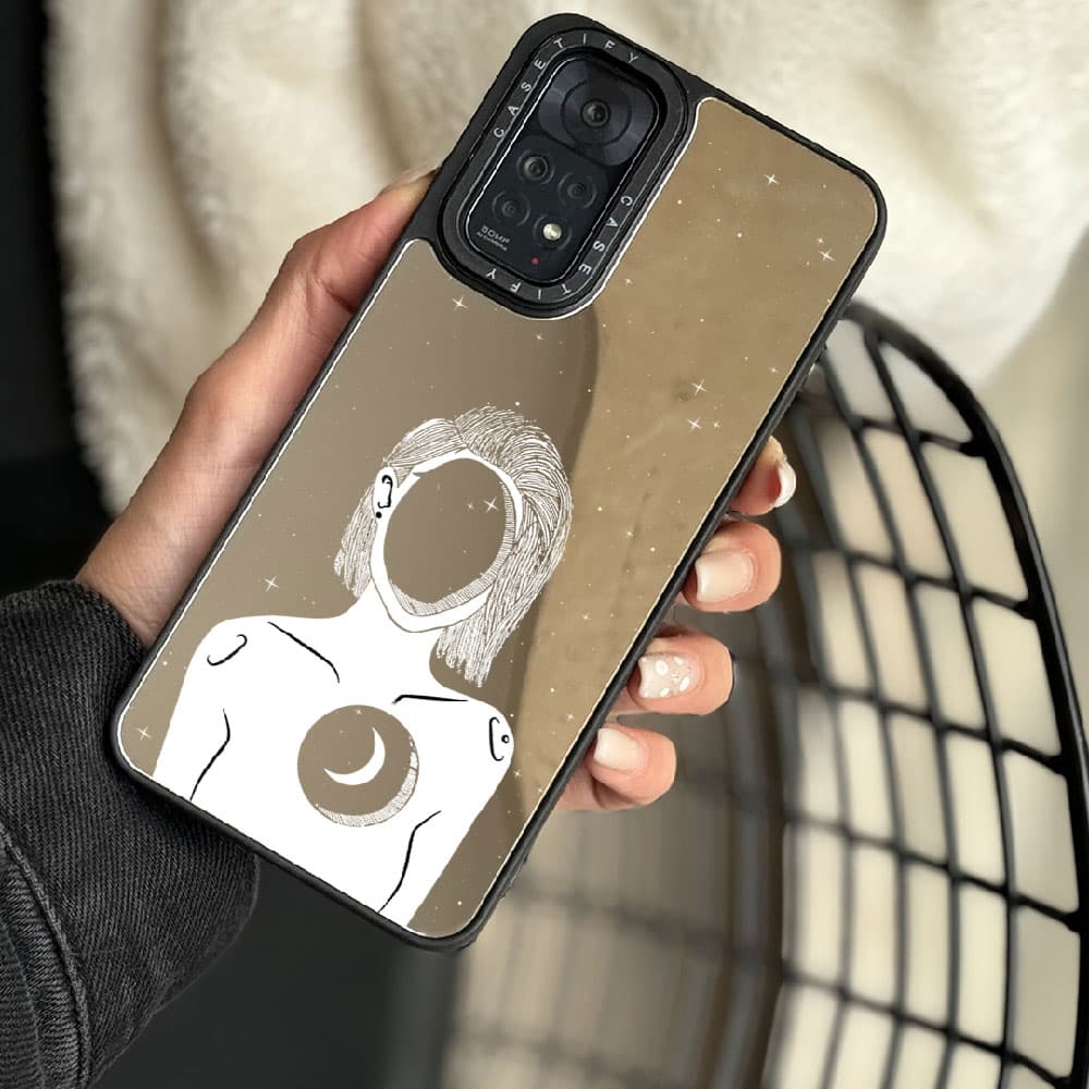 قاب آینه ای چاپی سفارشی اسم دلخواه (کد 0178) مدل قلب ماه – Moon Heart مناسب برای گوشی موبایل شیائومی ردمی Xiaomi Redmi Note 8 / Note 8 Pro / Note 9S / Note 9 Pro / Note 10 Pro / Note 10 Pro Max / Note