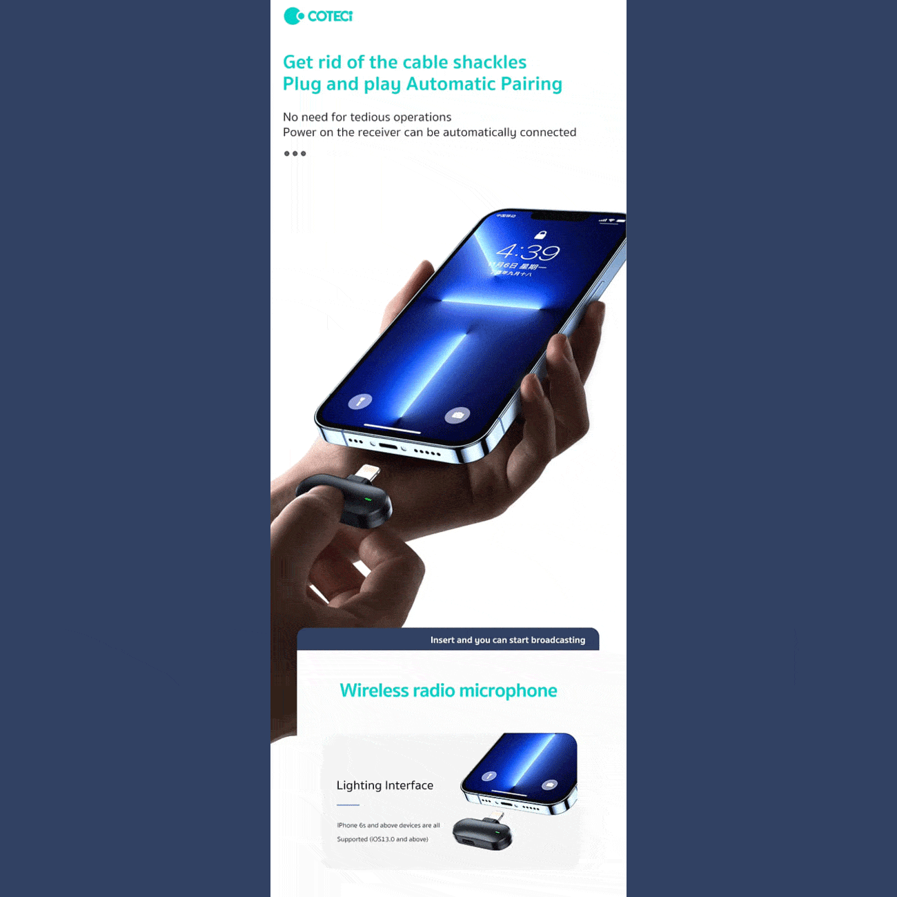 میکروفون بی سیم لایتنینگ کوتسی 74010 — تصویر ۳