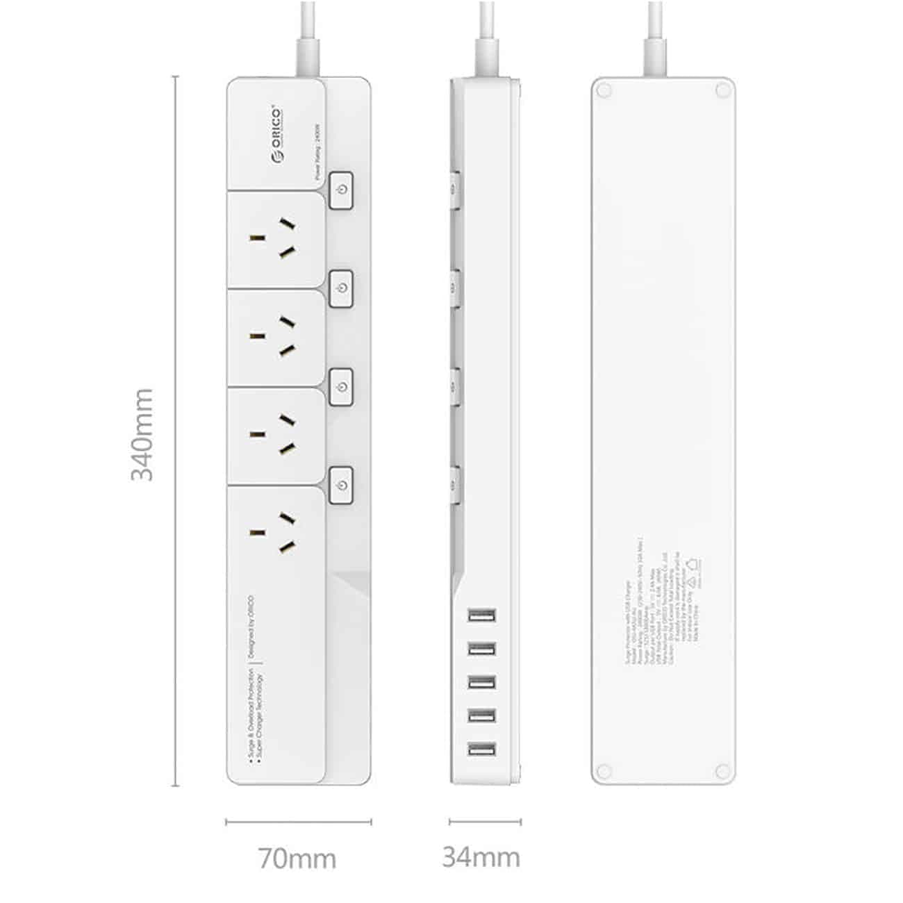 چند راهی 4 سوکت و 5 یو اس بی اوریکو Orico 4 AC with 5 USB Charging Port OSJ-4A5U-EU اصلاح تصاویر — تصویر ۴