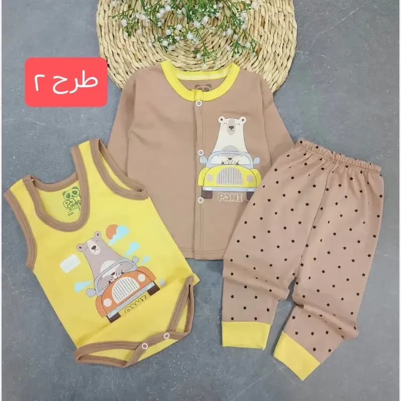 ست سه تکه بیمارستانی نوزادی دخترانه و پسرانه نخ پنبه لطیف سایز 3 تا 12 ماه — تصویر ۲