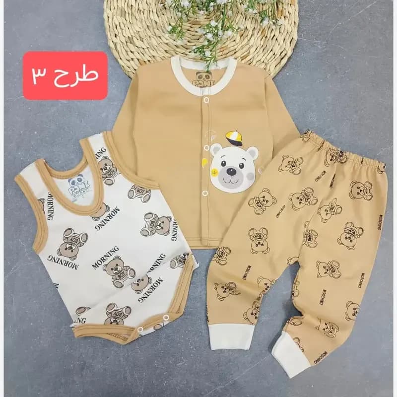ست سه تکه بیمارستانی نوزادی دخترانه و پسرانه نخ پنبه لطیف سایز 3 تا 12 ماه — تصویر ۳