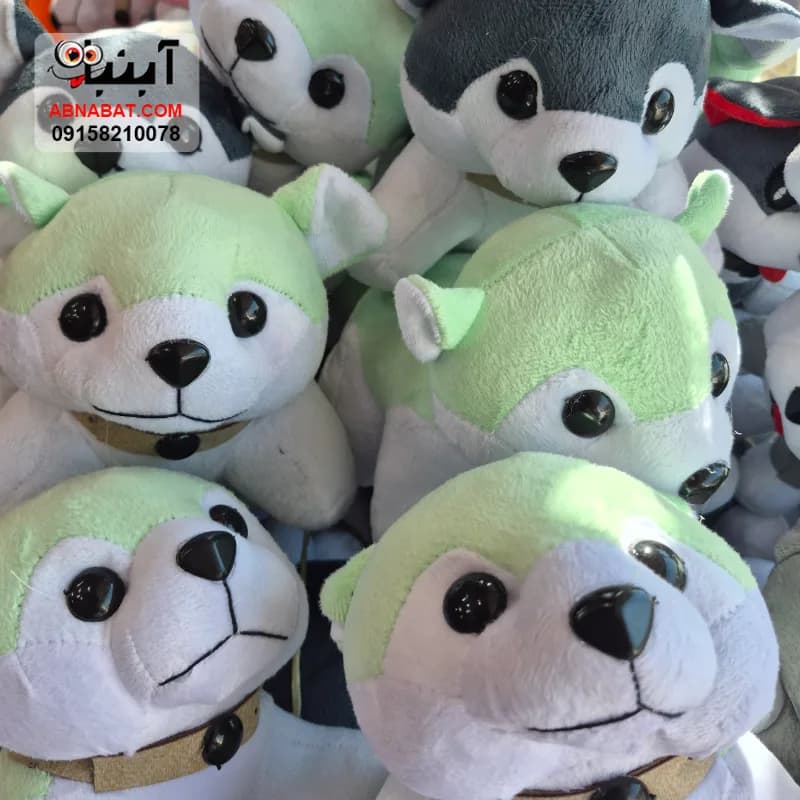 عروسک سگ هاسکی رنگی سبز 30 سانتی کد 1481
