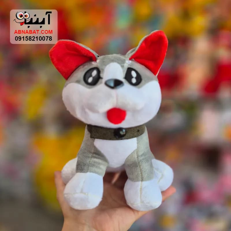 عروسک سگ هاسکی طوسی 22 سانتی کد 1480