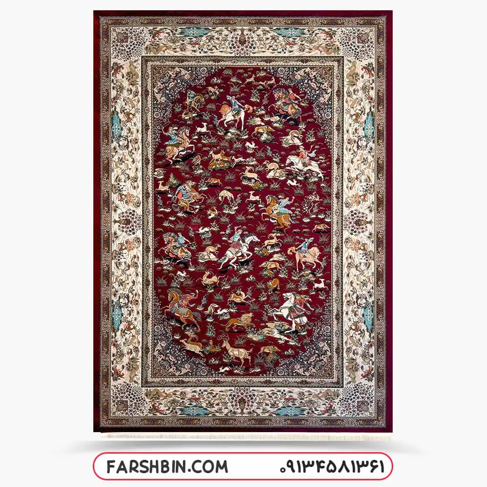فرش طرح دستباف لاکی شکارگاه کد 7526
