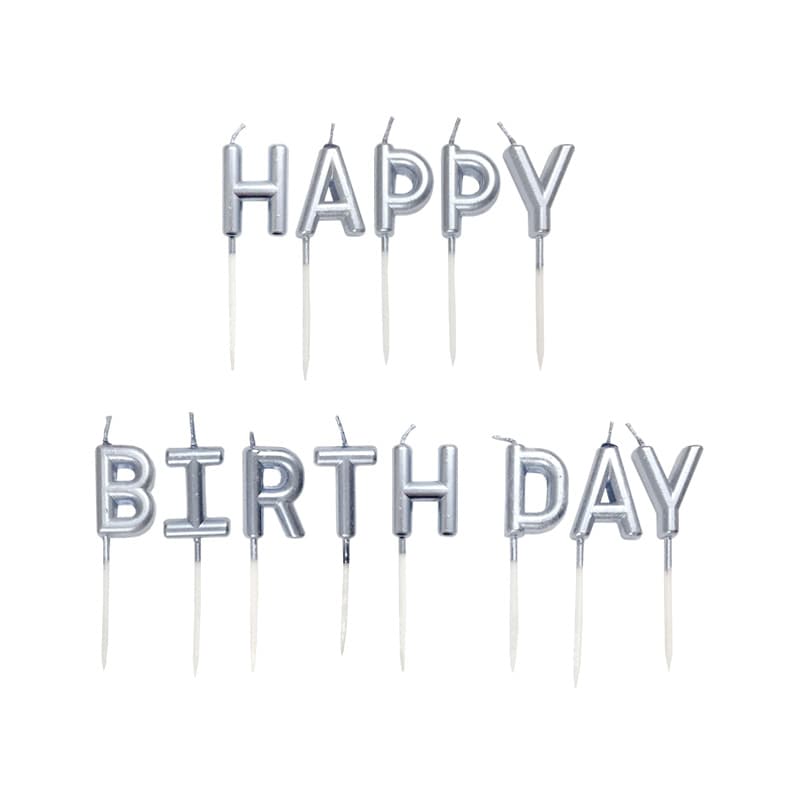 شمع تولد Happy Birthday نقره ای