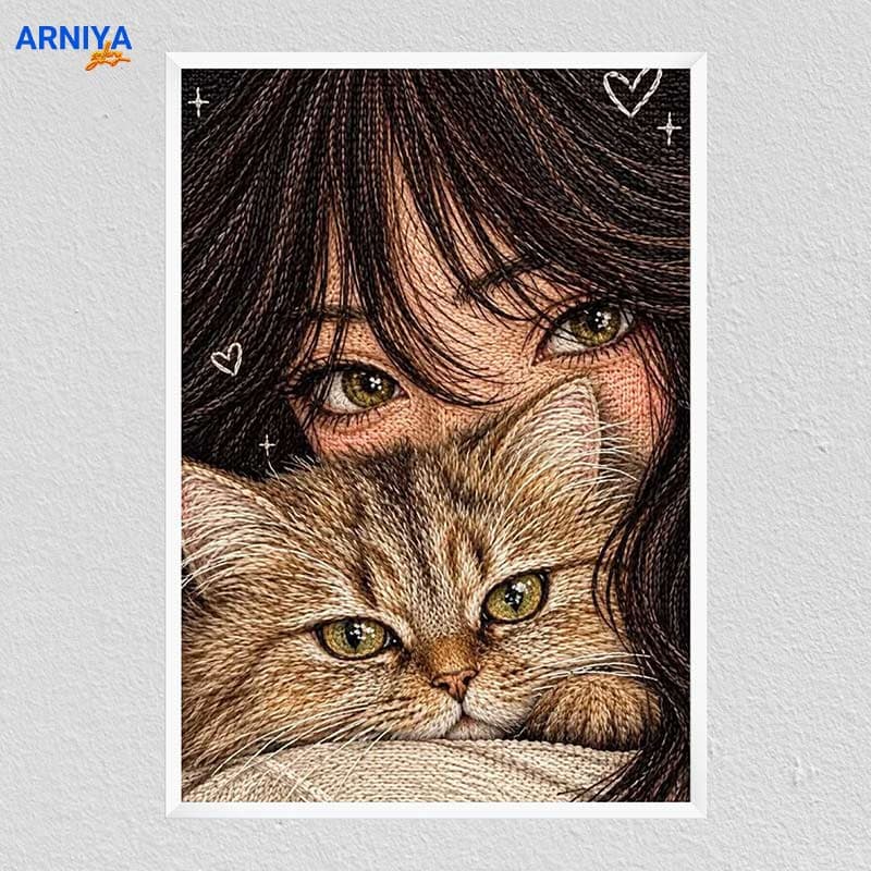 تابلو دخترانه آغوش گرم گربه — تصویر ۲