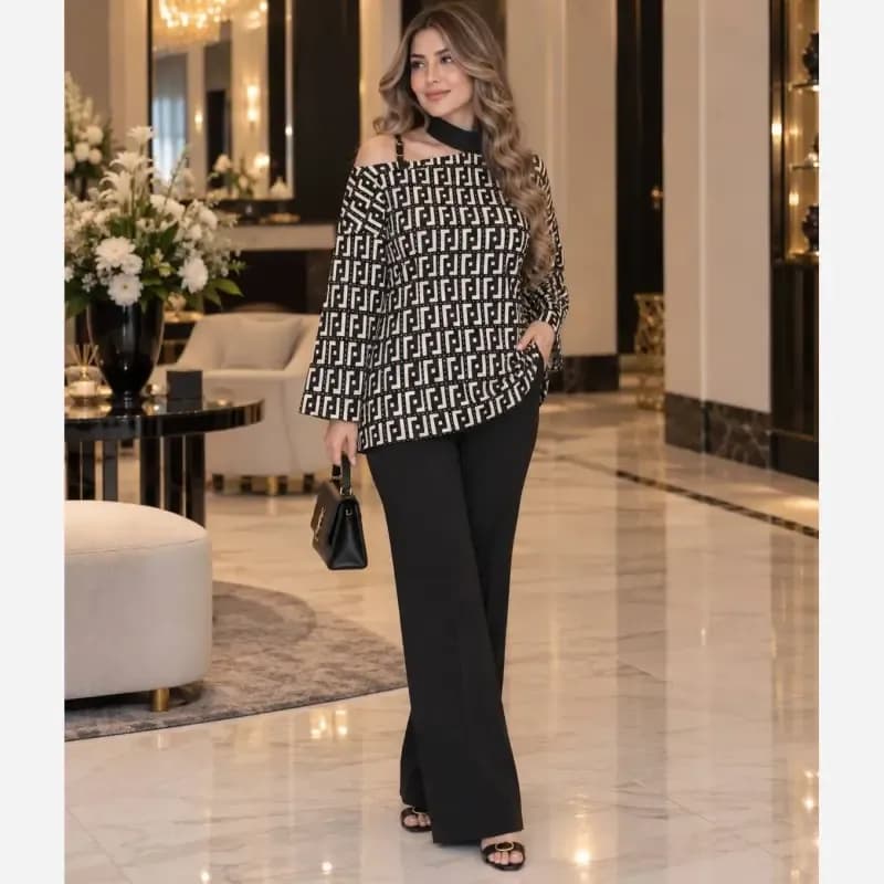 شومیز مجلسی زنانه ساتن زارا طرح فندی مناسب تا سایز 46