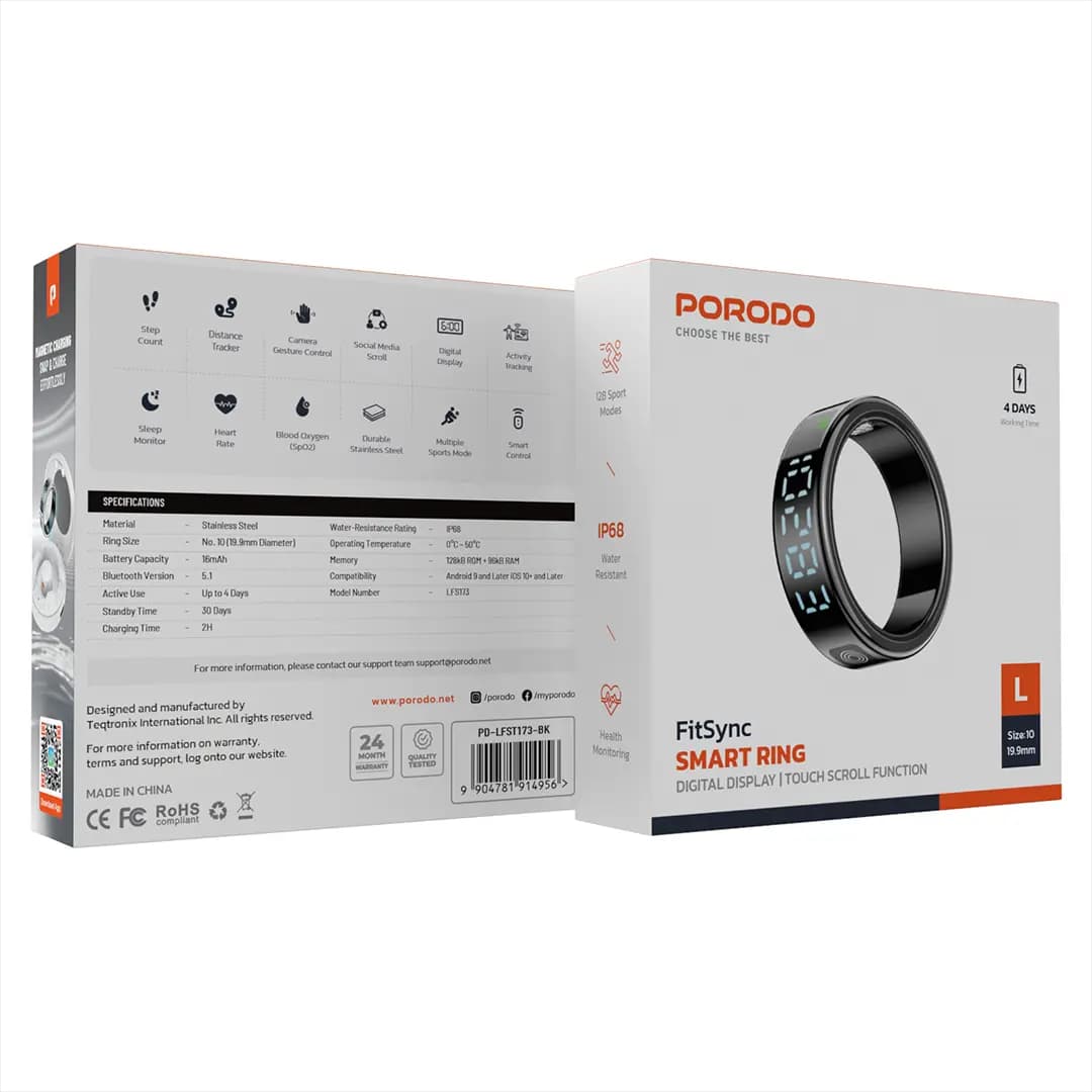 حلقه هوشمند نمایشگر دیجیتال پرودو مدل Porodo FitSync Smart Ring — تصویر ۵