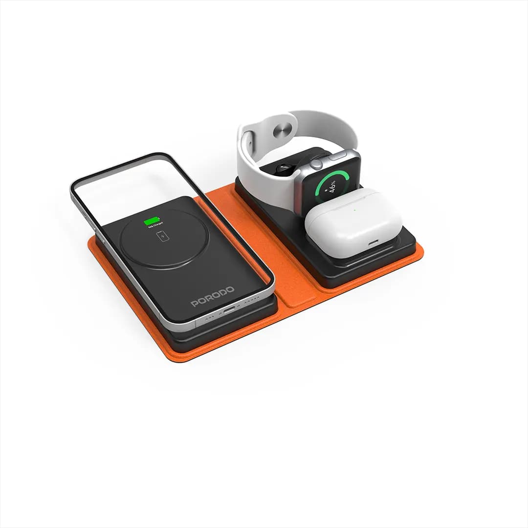 استند شارژ وایرلس 8000 هزار پرودو مدل Porodo 8000mAh Folding 4-Device Charger PD-FWCH051-BK