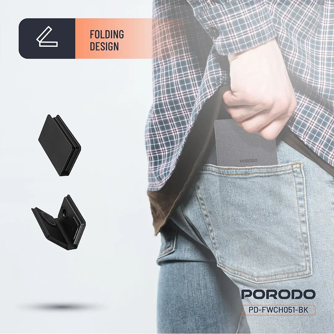 استند شارژ وایرلس 8000 هزار پرودو مدل Porodo 8000mAh Folding 4-Device Charger PD-FWCH051-BK — تصویر ۲