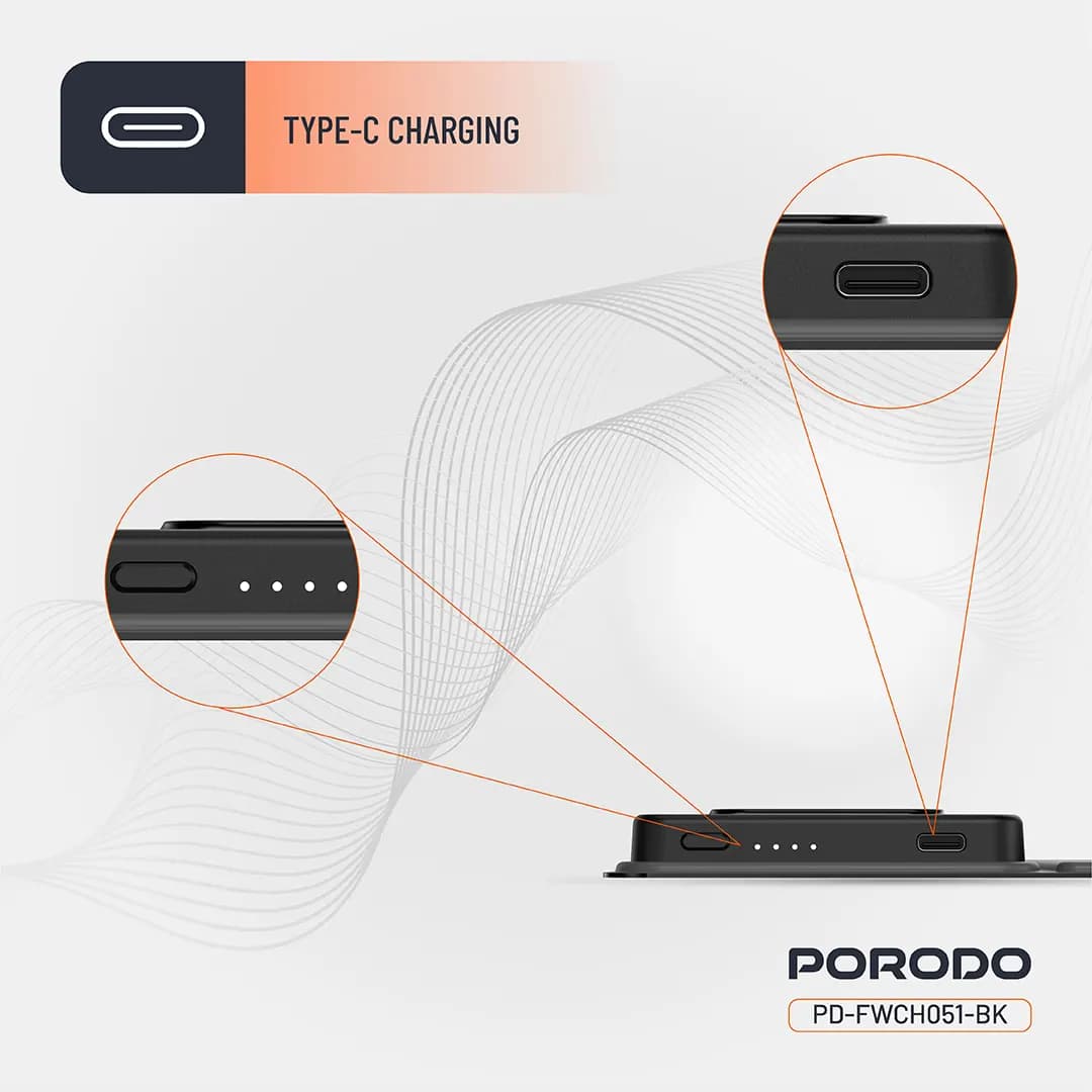 استند شارژ وایرلس 8000 هزار پرودو مدل Porodo 8000mAh Folding 4-Device Charger PD-FWCH051-BK — تصویر ۳
