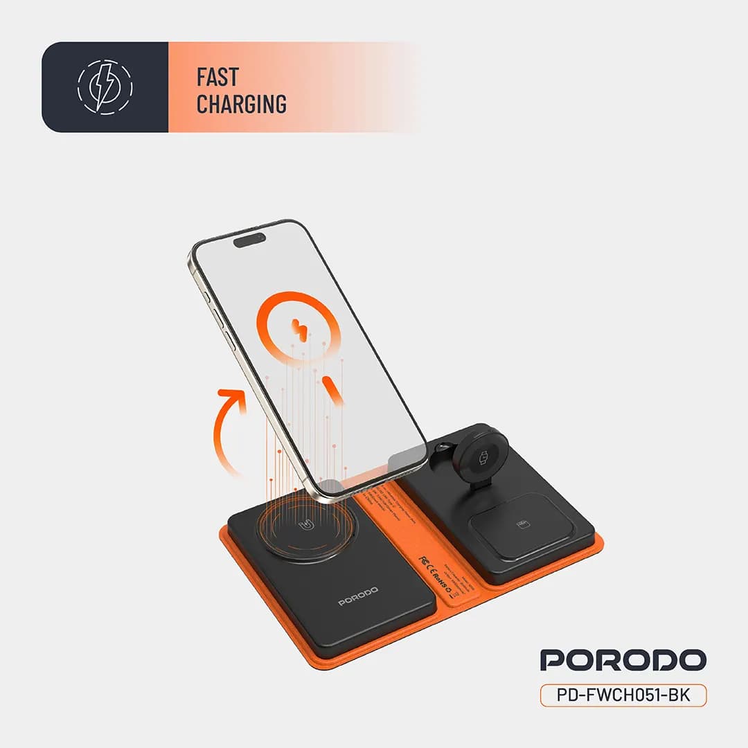 استند شارژ وایرلس 8000 هزار پرودو مدل Porodo 8000mAh Folding 4-Device Charger PD-FWCH051-BK — تصویر ۷