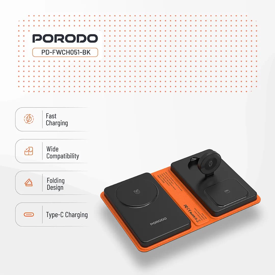استند شارژ وایرلس 8000 هزار پرودو مدل Porodo 8000mAh Folding 4-Device Charger PD-FWCH051-BK — تصویر ۵