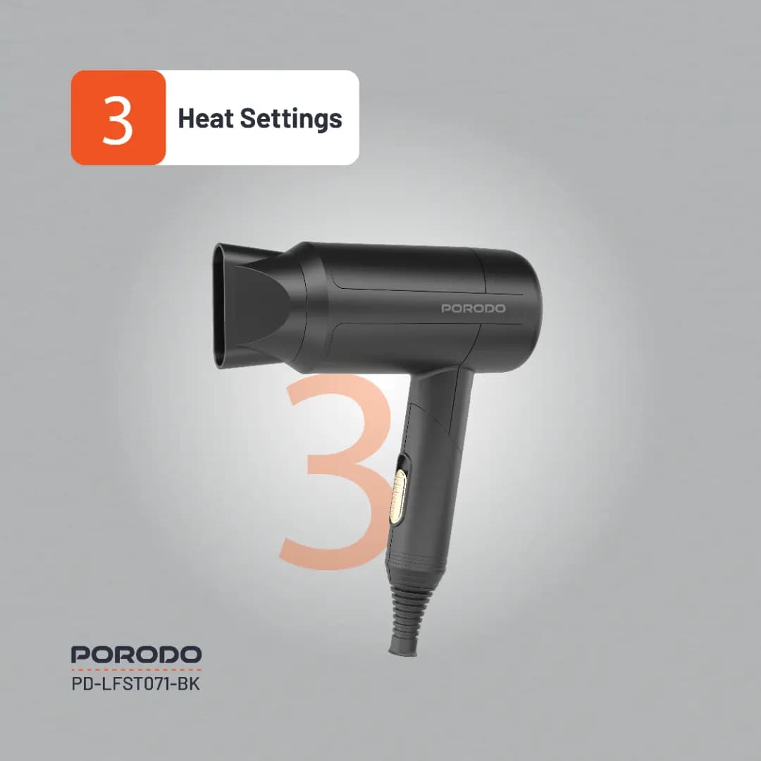 سشوار 1200 وات پرودو مدل Porodo Lifestyle 1200W Foldable Hair Dryer 1.8M Cable LFST071 — تصویر ۶
