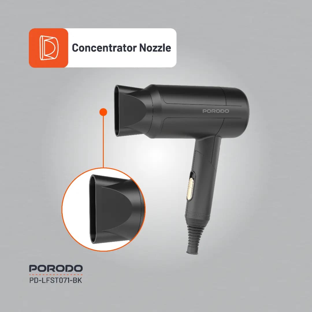 سشوار 1200 وات پرودو مدل Porodo Lifestyle 1200W Foldable Hair Dryer 1.8M Cable LFST071 — تصویر ۴