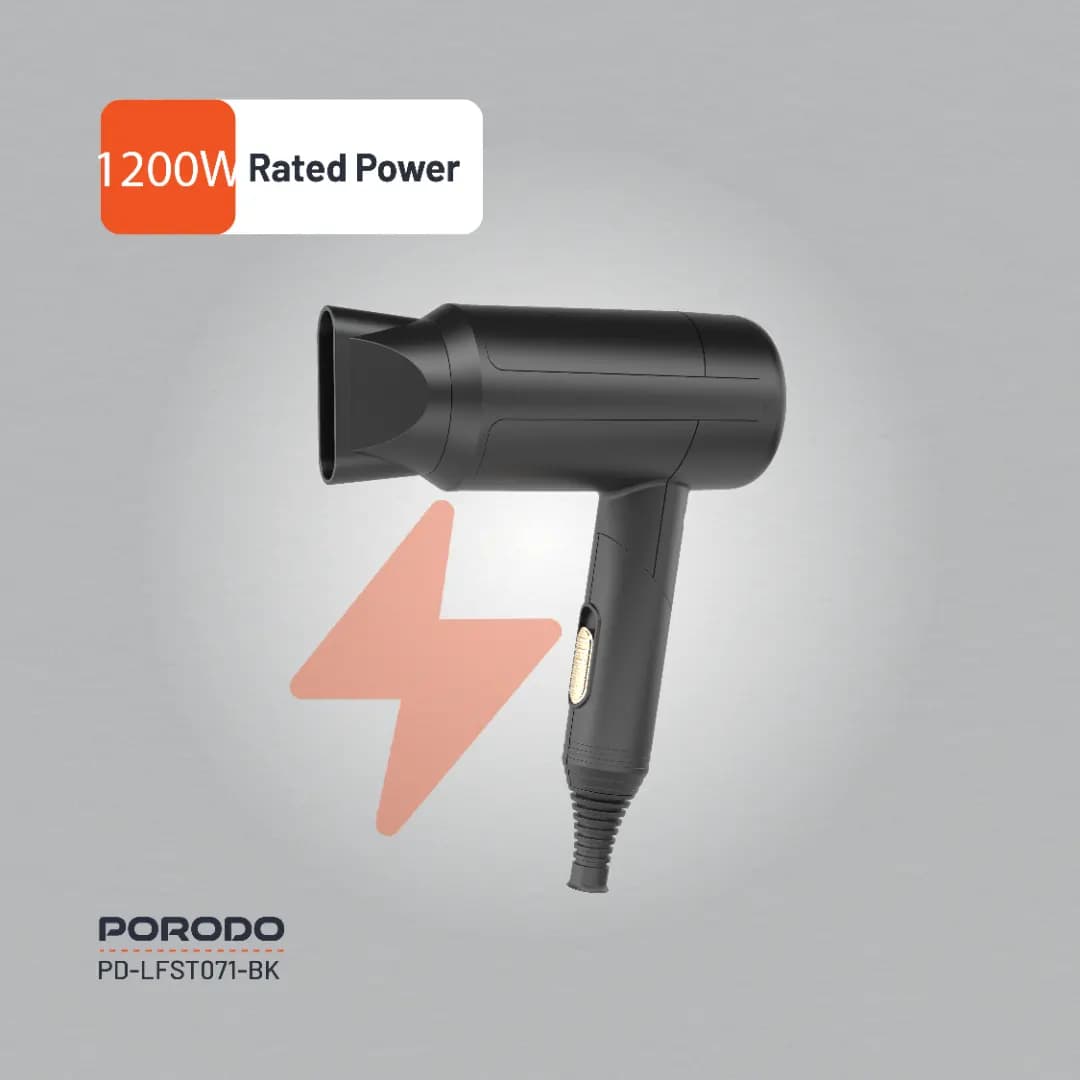 سشوار 1200 وات پرودو مدل Porodo Lifestyle 1200W Foldable Hair Dryer 1.8M Cable LFST071 — تصویر ۲