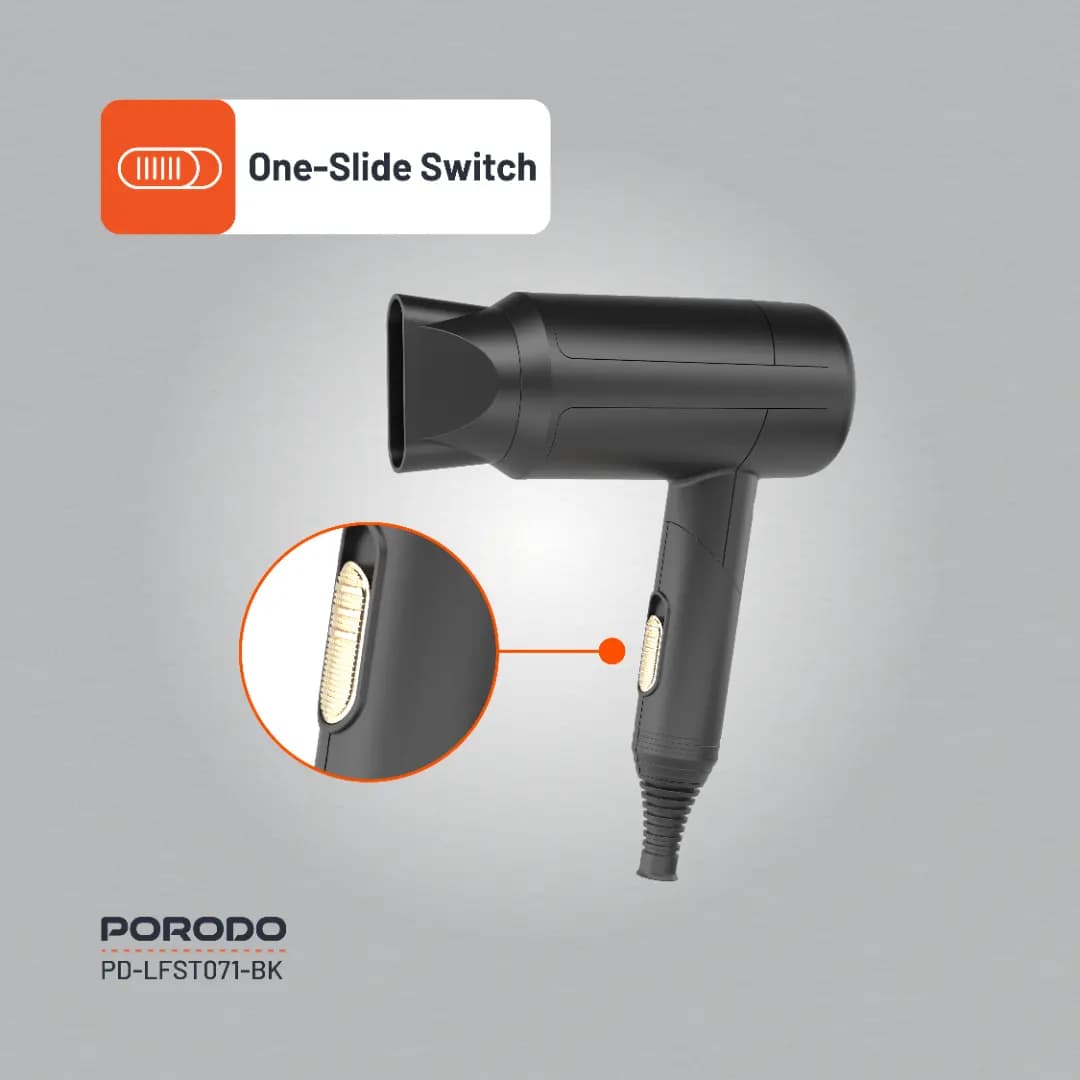 سشوار 1200 وات پرودو مدل Porodo Lifestyle 1200W Foldable Hair Dryer 1.8M Cable LFST071 — تصویر ۳