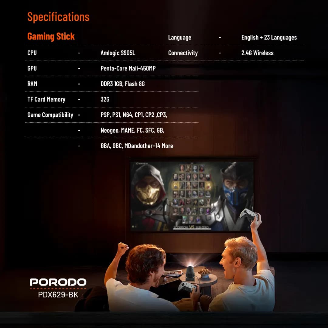 ویدئو پرژکتور با قابلیت کنسول بازی به همراه گیم پد پرودو مدل Porodo Gaming Projector with Controllers PDX639 — تصویر ۳