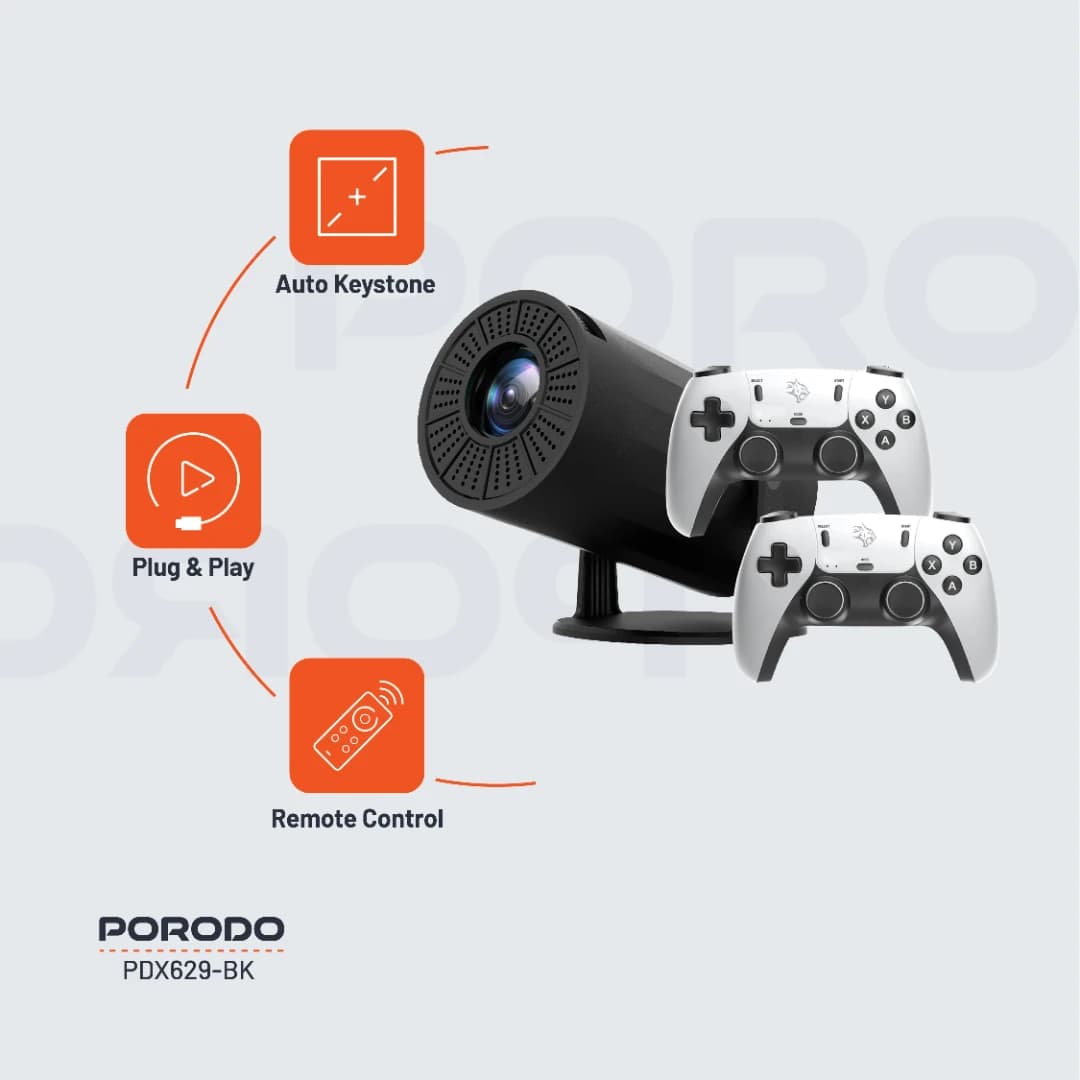 ویدئو پرژکتور با قابلیت کنسول بازی به همراه گیم پد پرودو مدل Porodo Gaming Projector with Controllers PDX639 — تصویر ۴