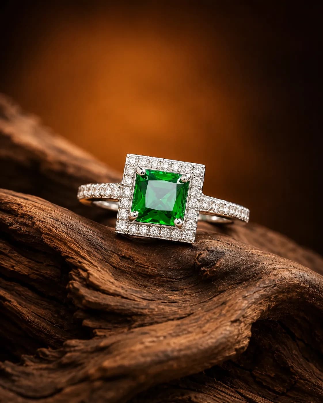 انگشتر نقره زنانه با نگین مربع رنگی مدل RS4 — تصویر ۷