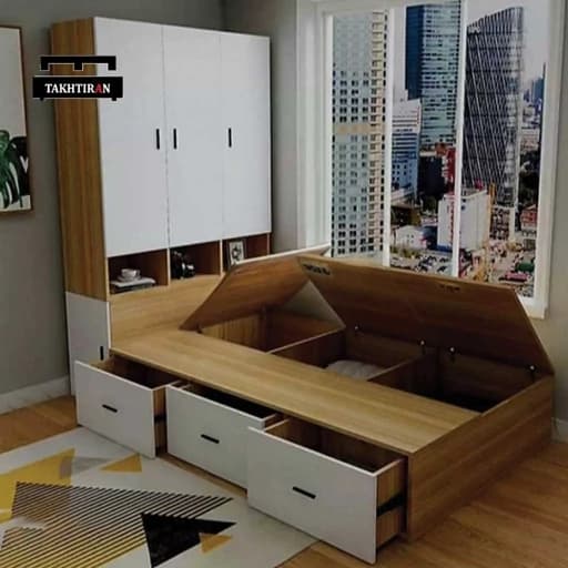 تخت خواب یک نفره همراه با کمد لباس F30071 مبلمان فرنا مدل 1142667