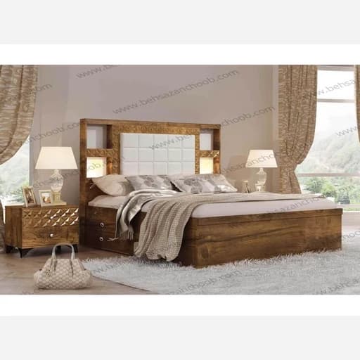تخت خواب دونفره همراه با دوعدد میز پایتختی F727 مبلمان فرنا مدل 1142665