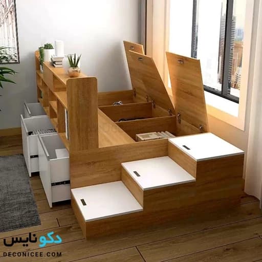 تخت خواب پله دار همراه با کتابخانه F40040 مبلمان فرنا مدل 1142648