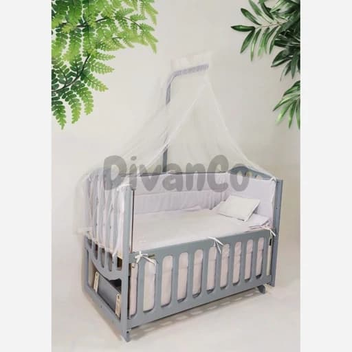 تخت گهواره نوزاد الیزا کنار مادر چوبی دیوانکو Divancoo رنگ طوسی ابعاد 120 * 60 مبلمان فرنا مدل 1142581