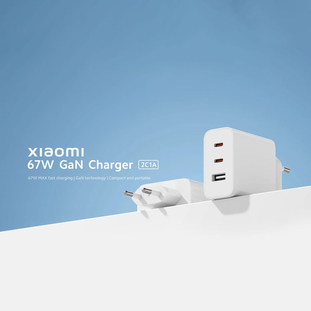 کلگی (شارژر دیواری) سه پورت شیائومی( اورجینال ) 67W GaN مدل 2C1A به همراه کابل USB-C PD — تصویر ۴