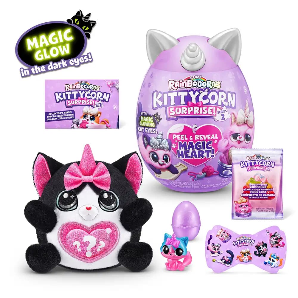 عروسک سورپرایزی Rainbocorns سری Kittycorn با شاخ نقره‌ای