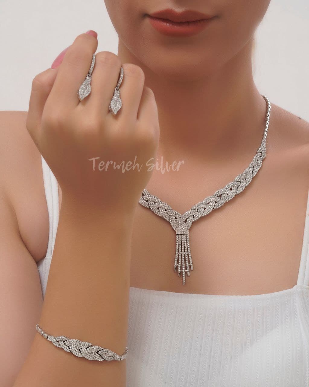 سرویس نقره جواهر طرح حصیری ST 1032