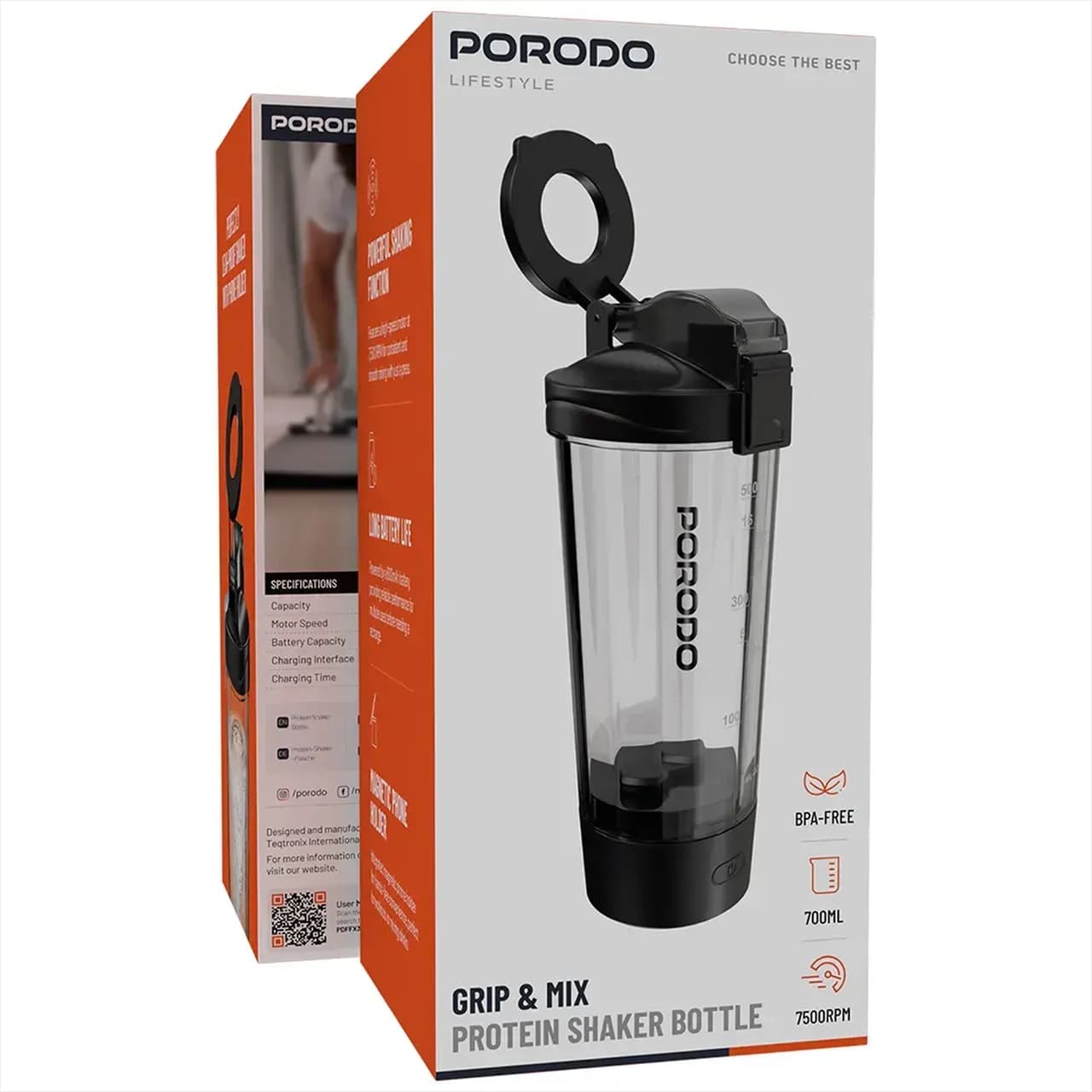 شیکر شارژی Porodo مدل Grip & Mix PDFFX396FQ – مشکی (گارانتی 12 ماهه بامداد) — تصویر ۶