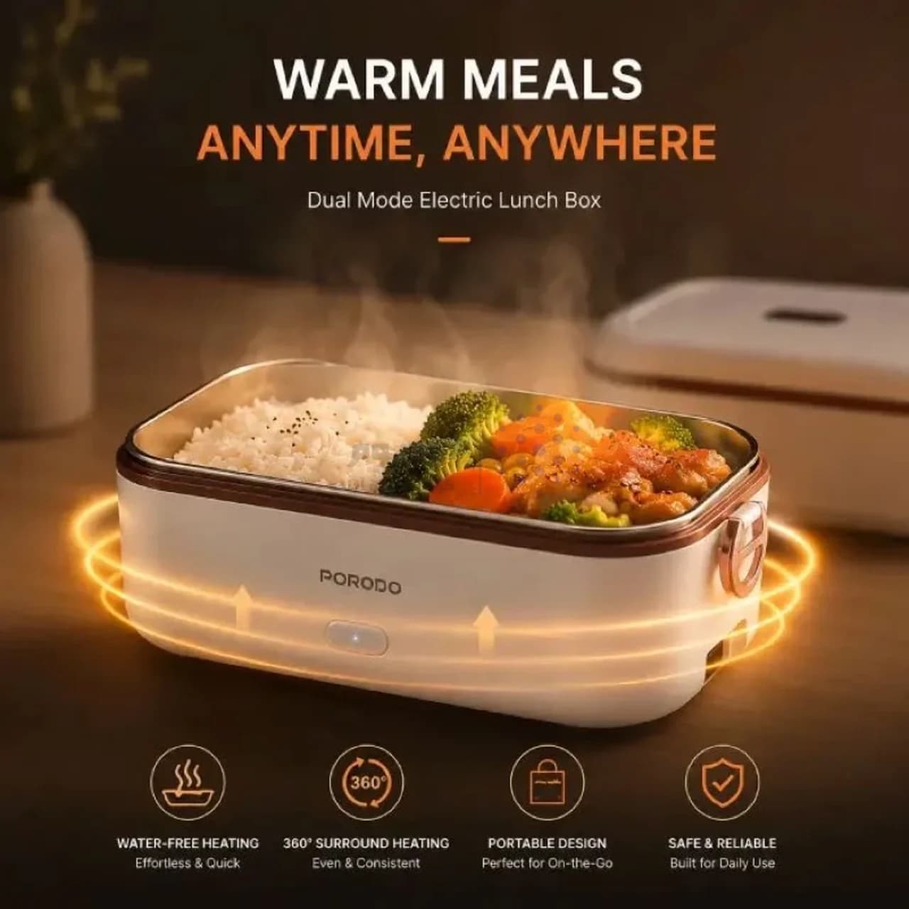 ظرف غذای برقی Porodo مدل Lunch Mate PDLFST0376WH (گارانتی 6 ماهه شرکتی) — تصویر ۴