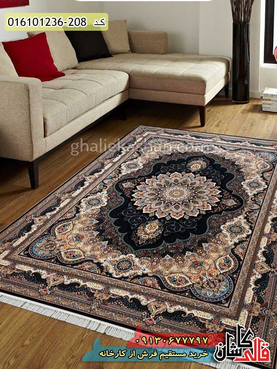 فرش 1200 شانه طرح مهرگان زمینه سرمه ای کاشان
