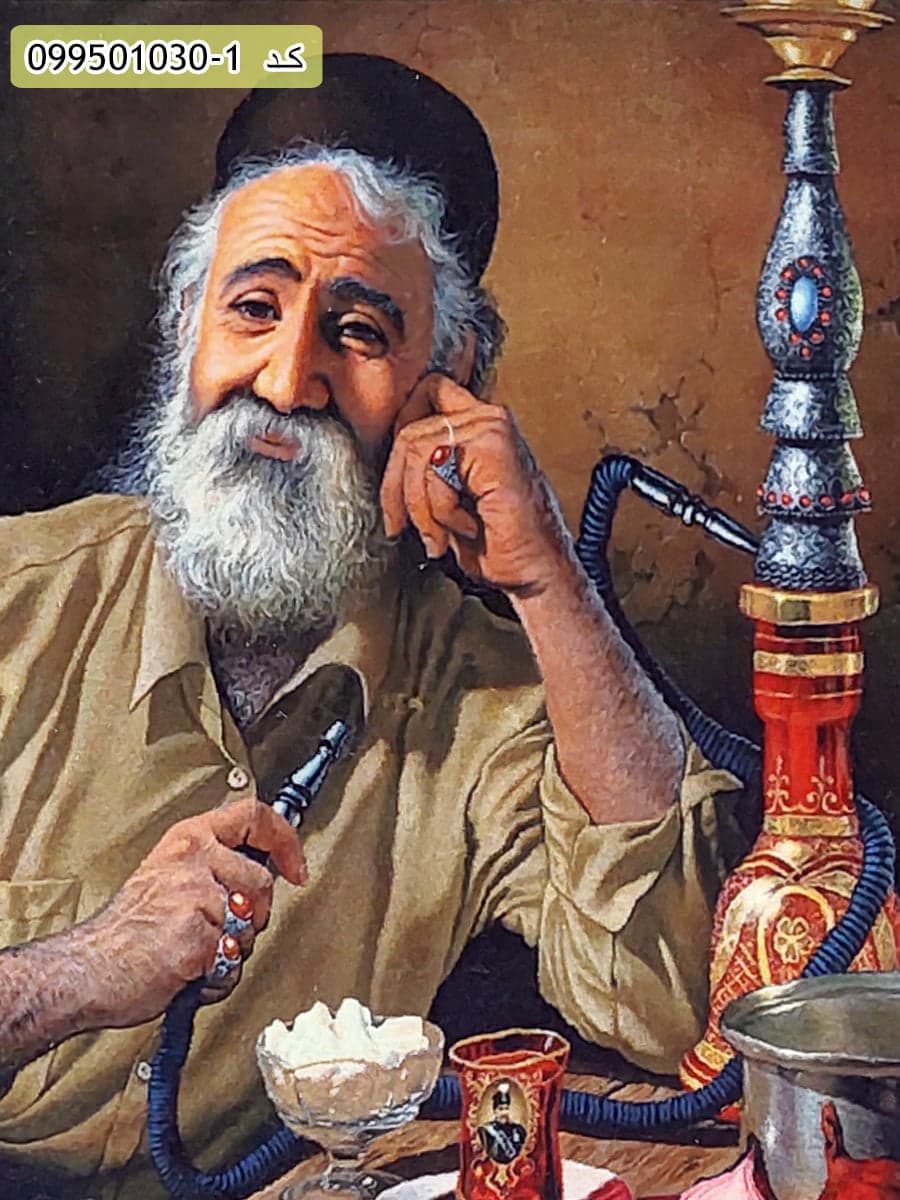 تابلو فرش 1000 شانه کاشان طرح پیرمرد و قلیان – 50*70 تخفیفی — تصویر ۴