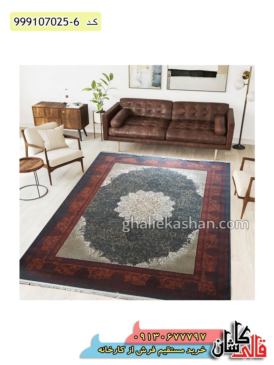 فرش ارزان 700 شانه وینتیج طرح نایین زمینه دودی کاشان – 9 متری استوک تخفیفی نو — تصویر ۴