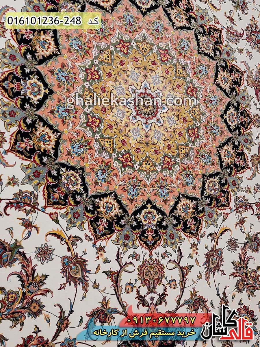 فرش 1200 شانه طرح اصفهان زمینه کرم کاشان — تصویر ۴