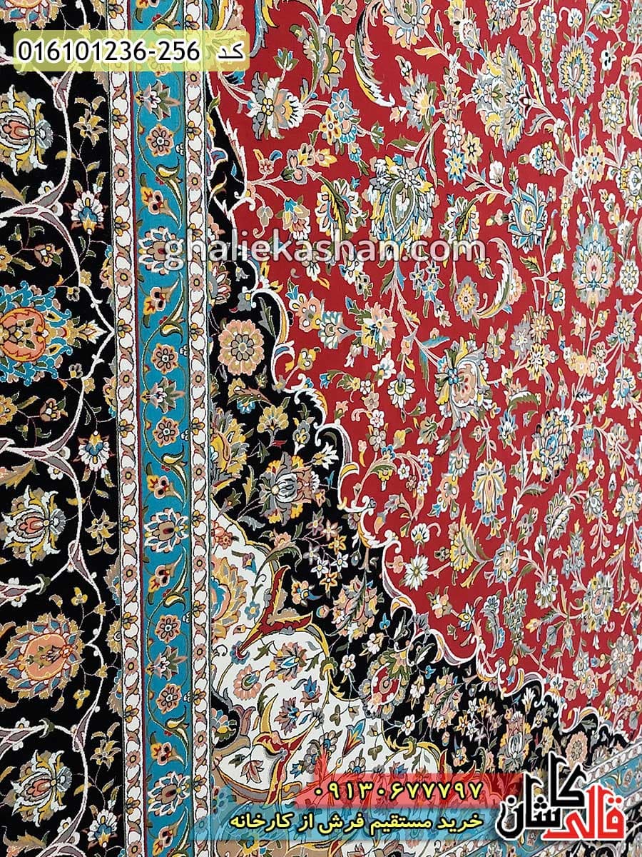 فرش 1200 شانه طرح کاشان زمینه قرمز لاکی کاشان — تصویر ۳