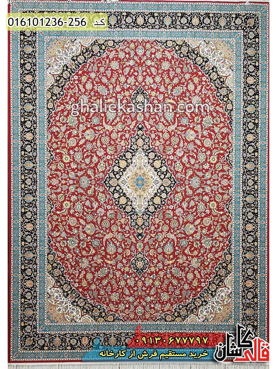 فرش 1200 شانه طرح کاشان زمینه قرمز لاکی کاشان — تصویر ۲