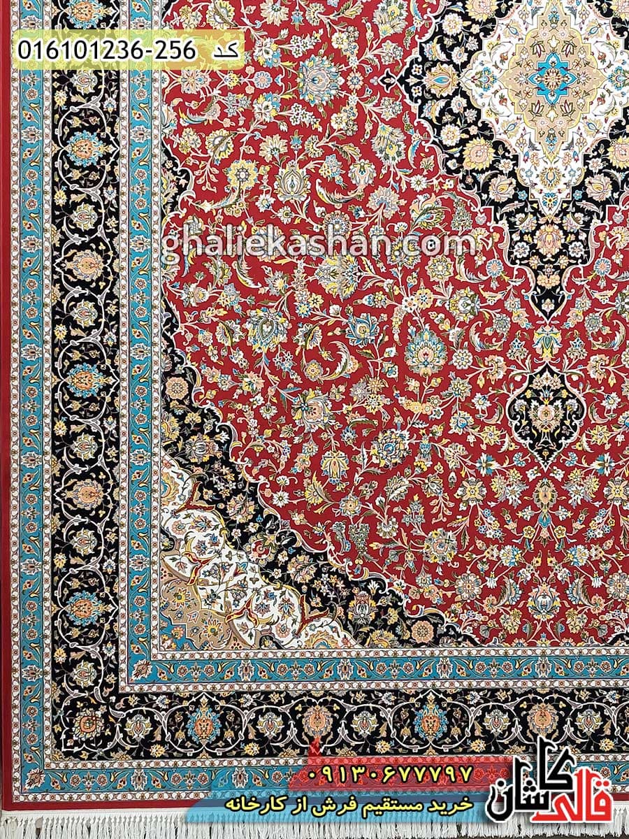 فرش 1200 شانه طرح کاشان زمینه قرمز لاکی کاشان — تصویر ۴