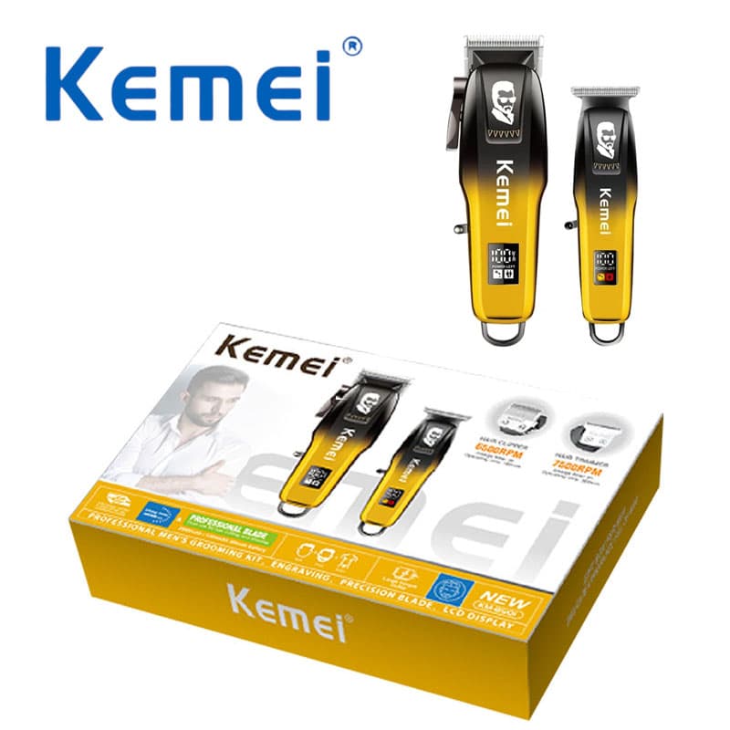 ست دو تایی ماشین اصلاح شارژی کیمی مدل KM-8501 | پکیج کامل حجم‌زن و خط‌زن +(گارانتی طلایی)