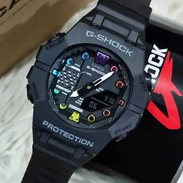 ساعت مچی عقربه‌ای مردانه دو زمانه جی شاک مشکی قرمز مدل GA-5690M — تصویر ۸